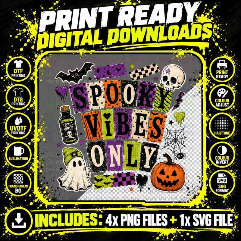 Spooky Season Halloween T-Shirt, Skeleton Floating Ghost Png SVG Digital Bundle