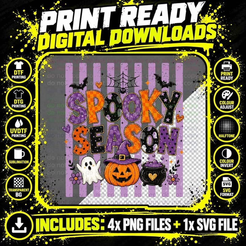 Spooky Season Halloween T-Shirt, Spooky Season Pumpkin Png SVG Digital Bundle