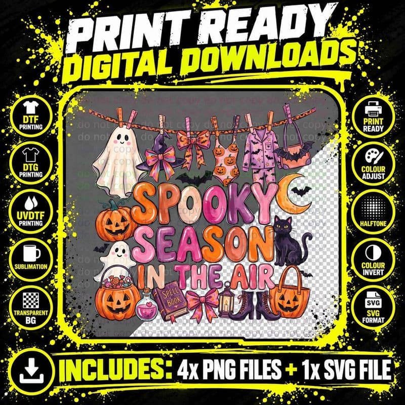 Spooky Season in the Air Halloween T-Shirt Png SVG Digital Bundle