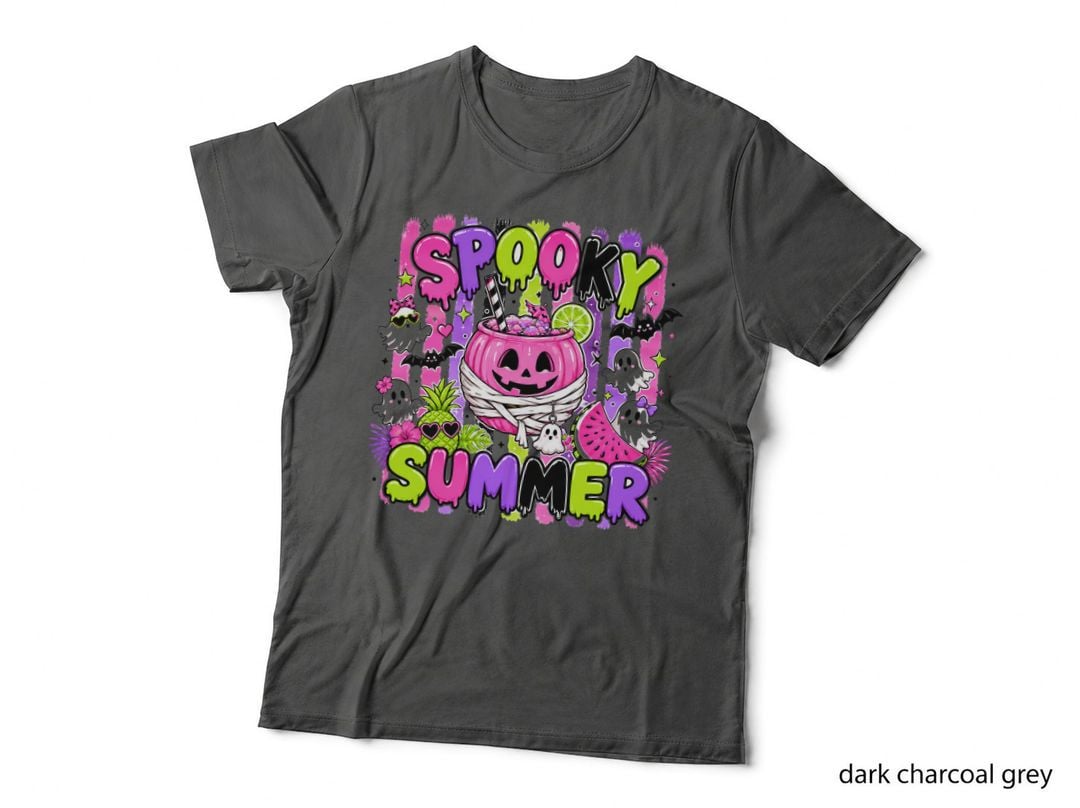 Spooky Summer Halloween T-Shirt, Pumpkin Mummy Tropical Neon Spooky Tee