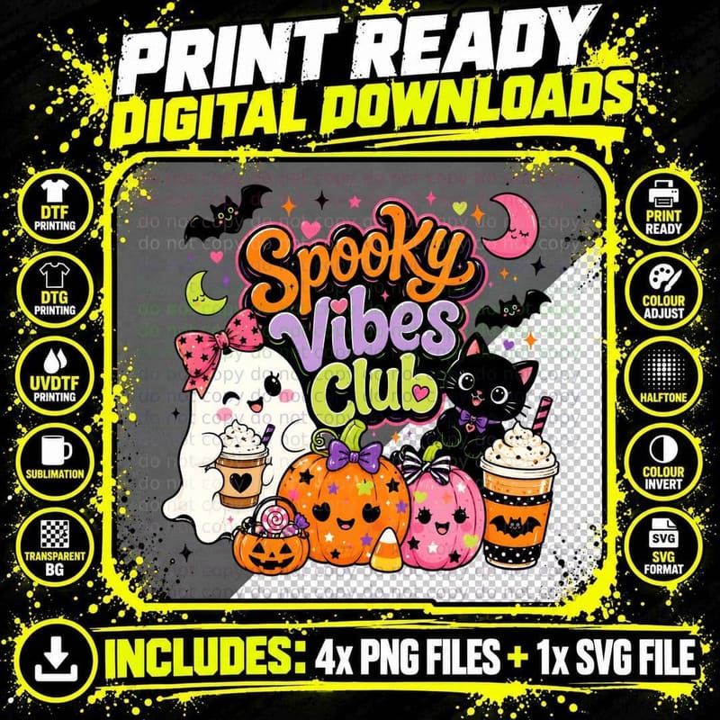 Spooky Vibes Club Halloween T-Shirt Png SVG Digital Bundle