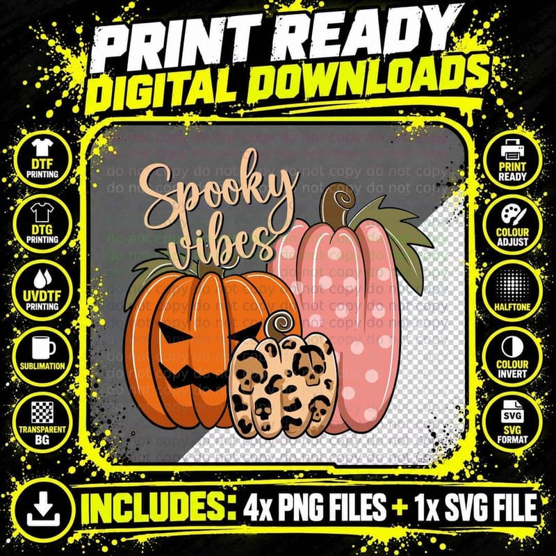 Spooky Vibes Fall T-Shirt, Spooky Vibes Pumpkin Autumn Png SVG Digital Bundle