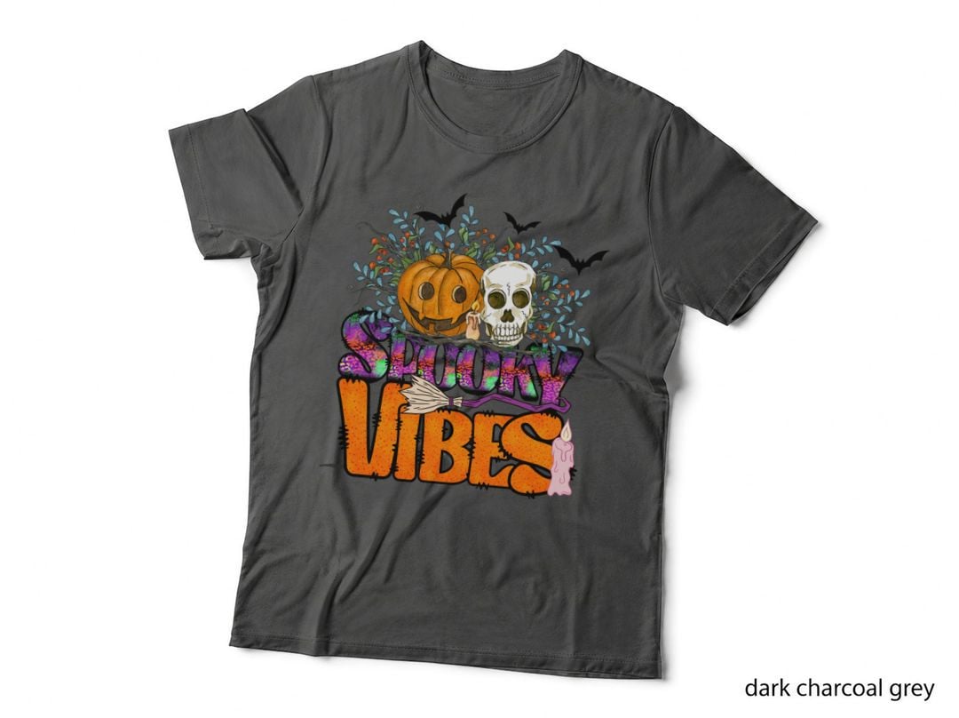 Spooky Vibes Halloween T-Shirt, Pumpkin Skull Witchy Vibes Spooky Tee