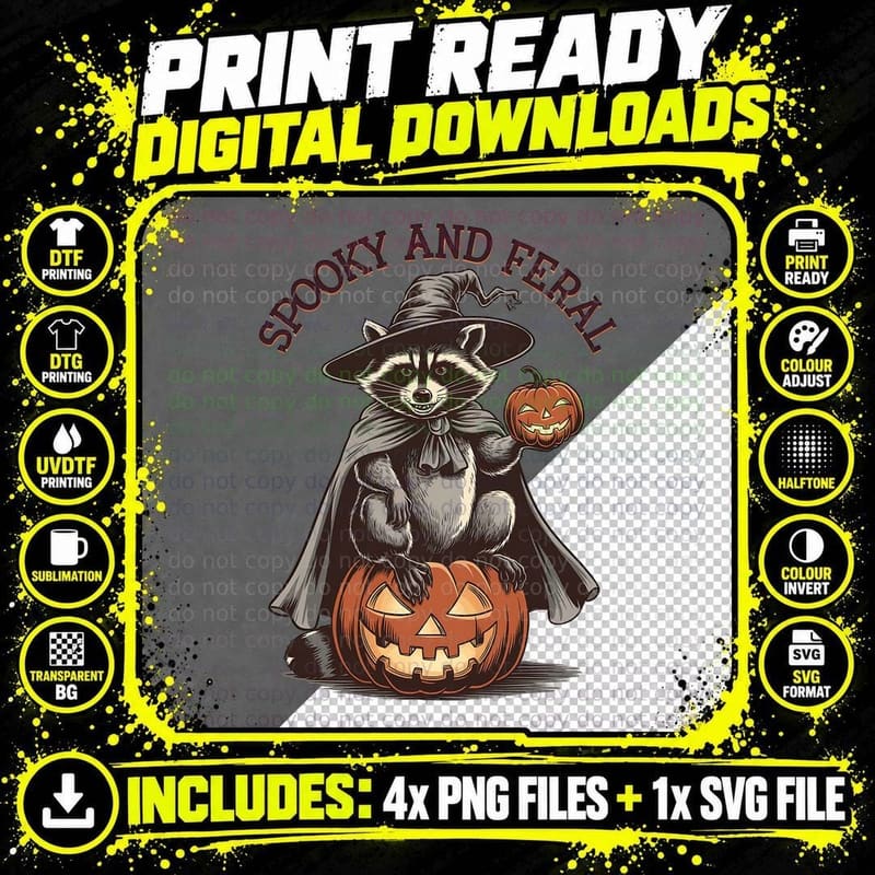 Spooky and Feral Funny Halloween T-Shirt Png SVG Digital Bundle