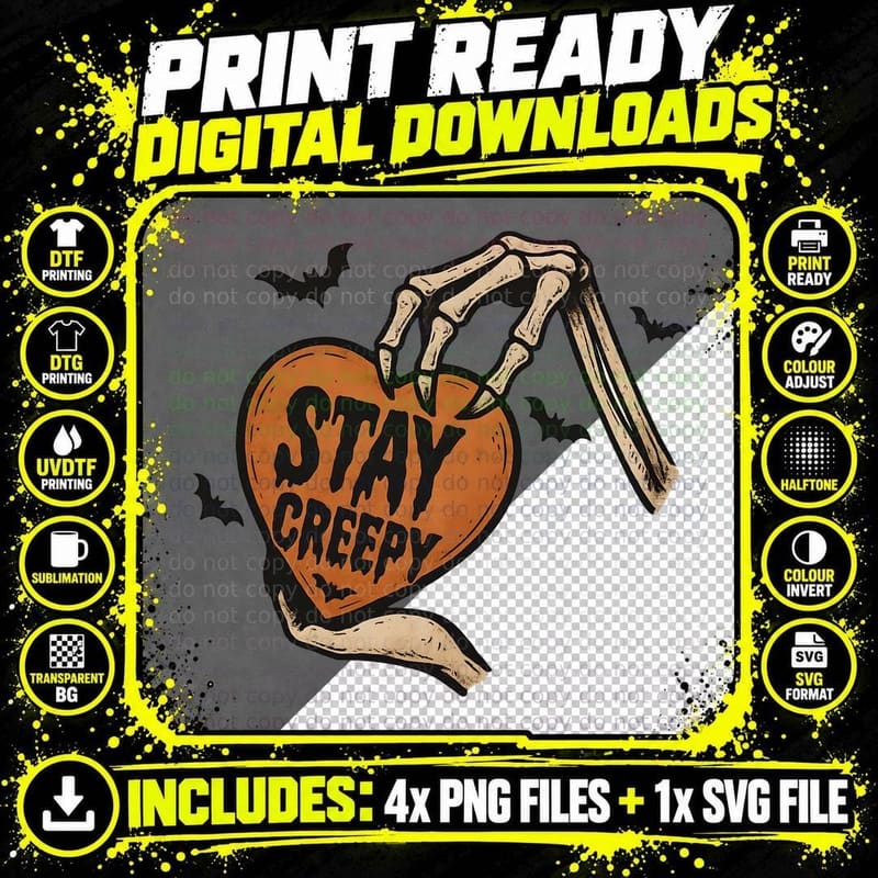 Stay Creepy Halloween T-Shirt, Skeleton Hand Purple Png SVG Digital Bundle