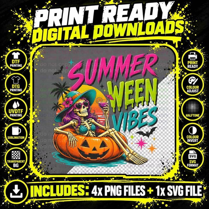 Summer Ween Vibes Halloween T-Shirt Png SVG Digital Bundle