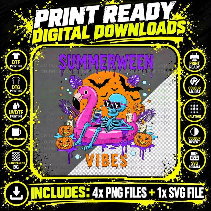 Summerween Vibes Halloween T-Shirt Png SVG Digital Bundle