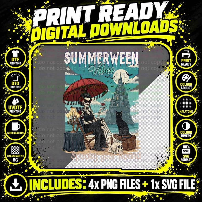 Summerween Vibes Spooky Year Round Halloween T-Shirt Png SVG Digital Bundle