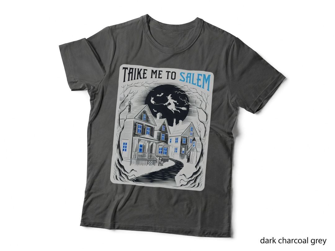 Take Me to Salem Funny Halloween T-Shirt, Haunted Town with Witch Flying