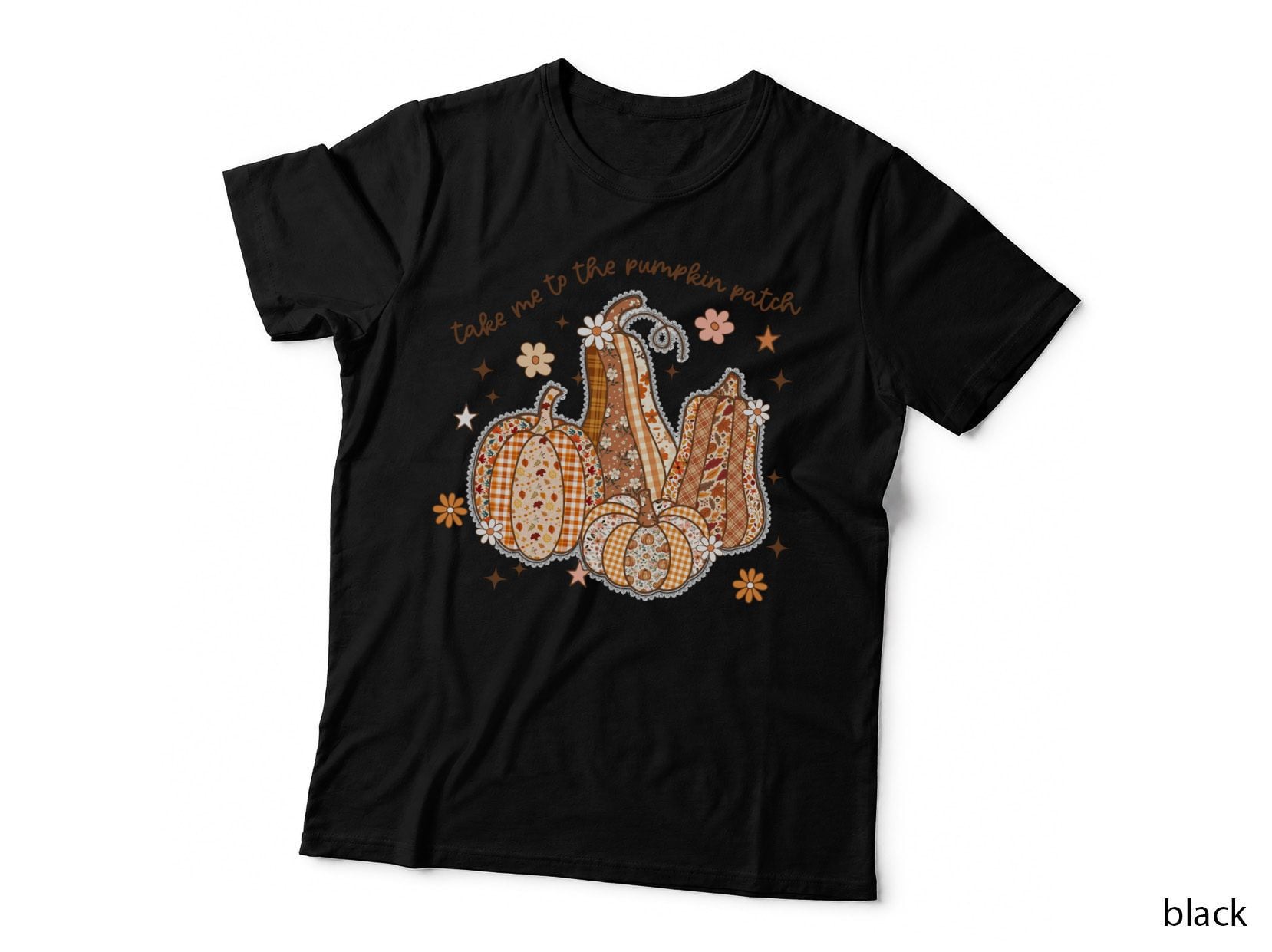Take Me to the Pumpkin Patch Fall T-Shirt, Patchwork Pumpkins Striped Autumn