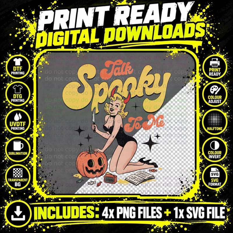 Talk Spooky to Me Funny Halloween T-Shirt Png SVG Digital Bundle
