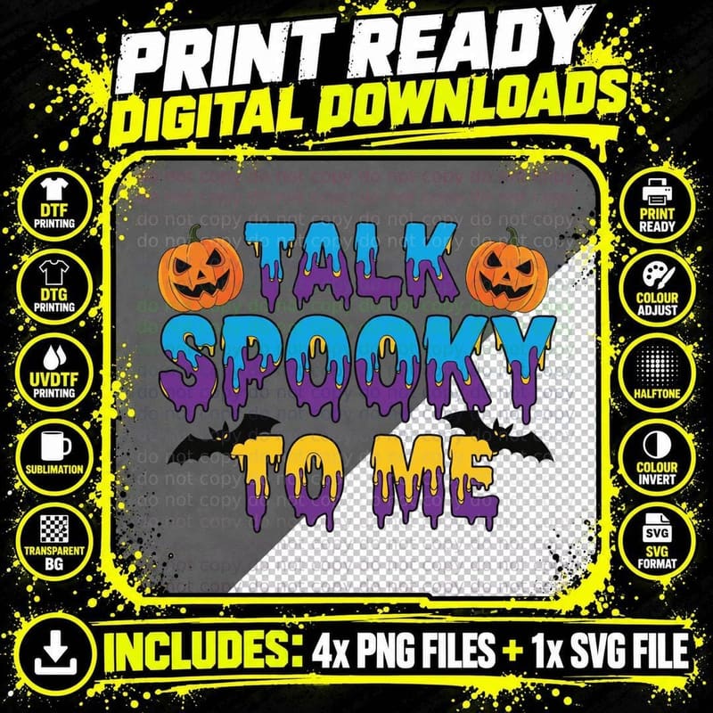 Talk Spooky to Me Funny Halloween T-Shirt Png SVG Digital Bundle