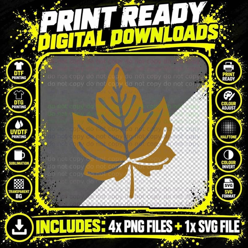 Tan Oak-Style Leaf Design Fall T-Shirt Png SVG Digital Bundle