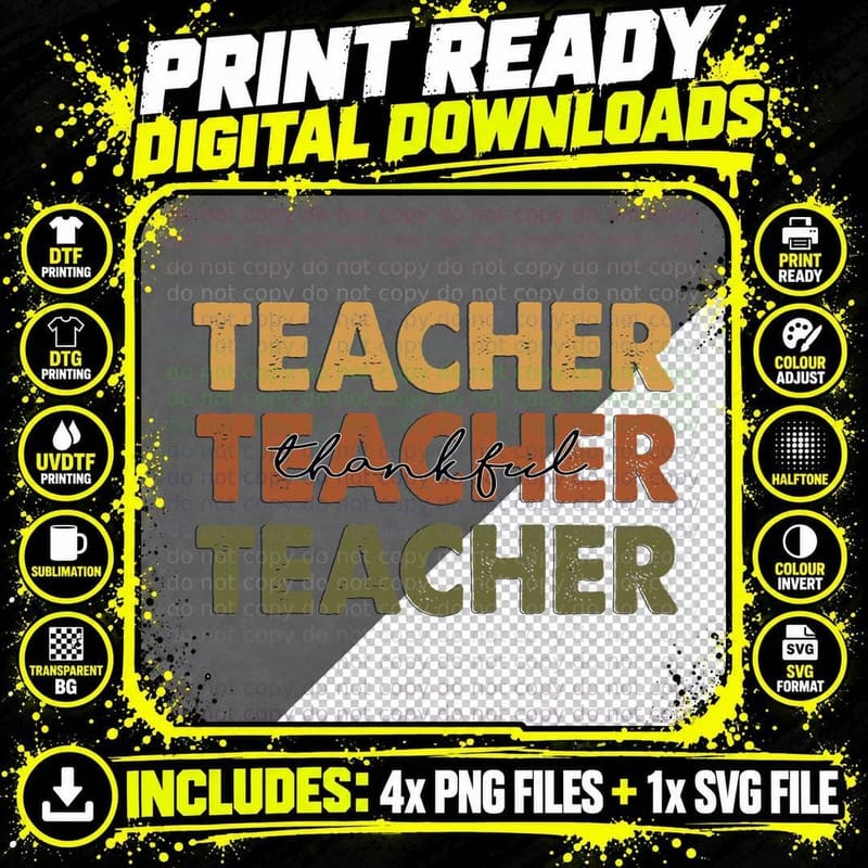 Teacher Thankful Teacher Fall T-Shirt Png SVG Digital Bundle