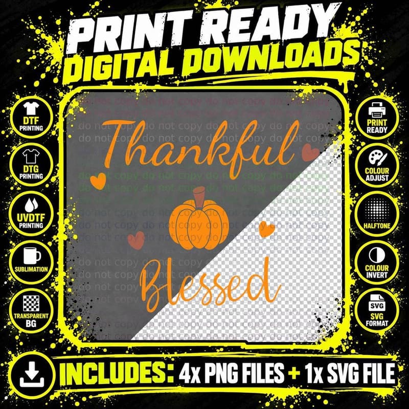Thankful Blessed Fall T-Shirt, Thankful Pumpkin Hearts Png SVG Digital Bundle