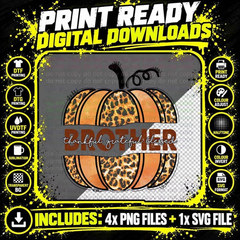 Thankful Grateful Blessed Brother Fall T-Shirt Png SVG Digital Bundle
