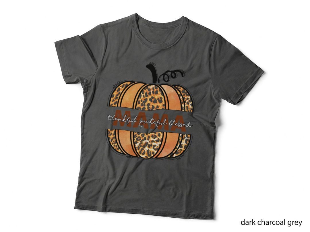 Thankful Grateful Blessed Mama Fall T-Shirt, Leopard Pumpkin Mama Text Autumn