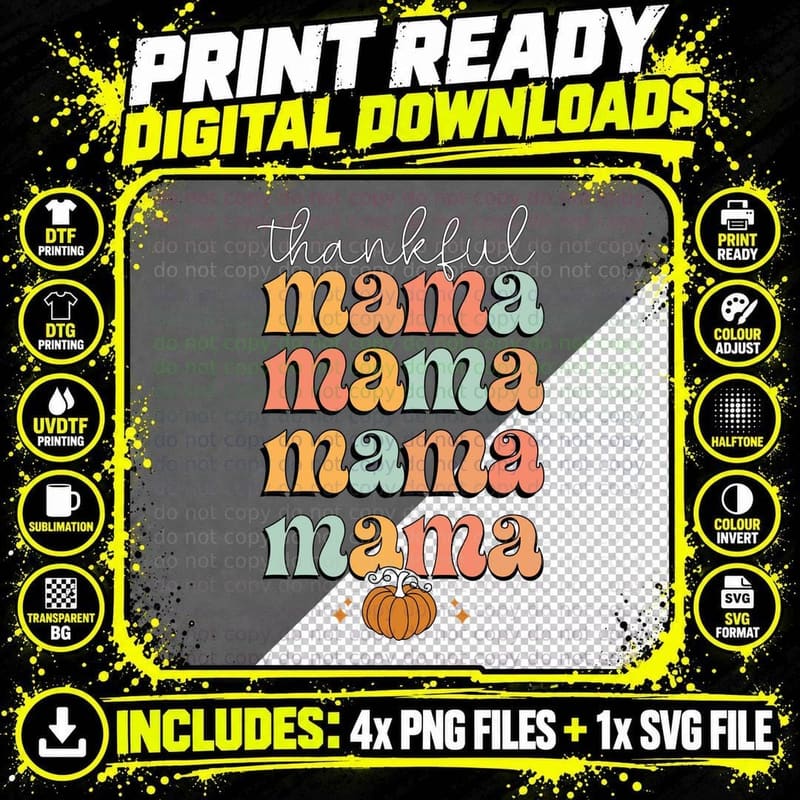 Thankful Mama Fall T-Shirt, Thankful Mama Pumpkin Autumn Png SVG Digital Bundle