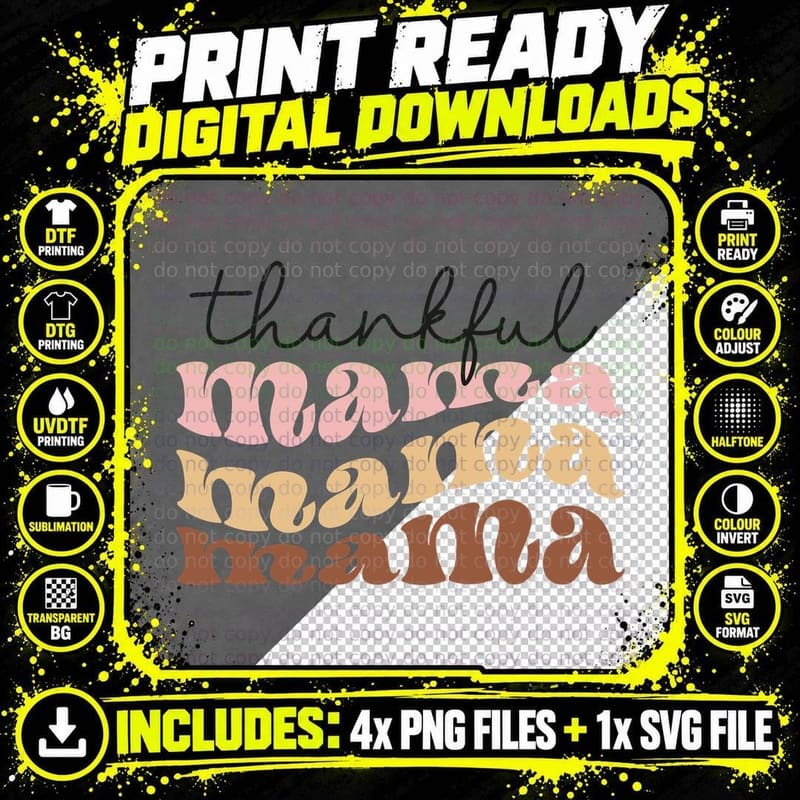 Thankful Mama Fall T-Shirt, Thankful Mama Text Repeating Png SVG Digital Bundle