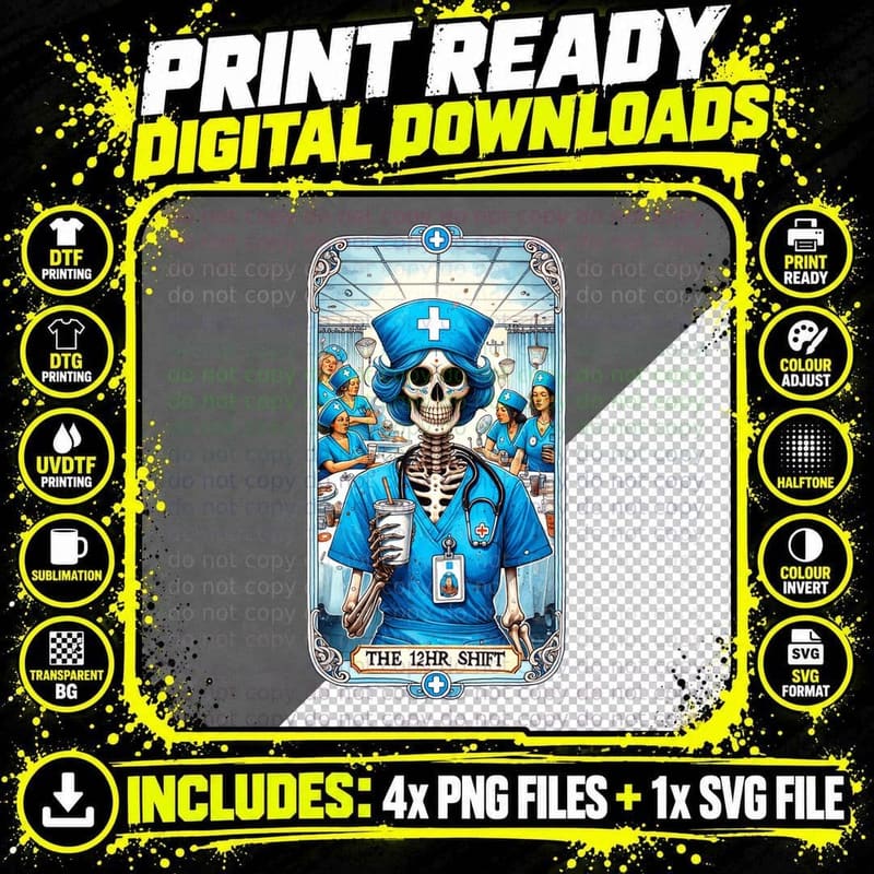 The 12hr Shift Funny Skull T-Shirt Png SVG Digital Bundle