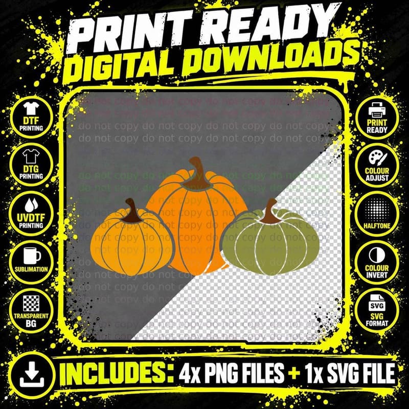 Three Pumpkins Harvest Colors Simple Fall T-Shirt Png SVG Digital Bundle