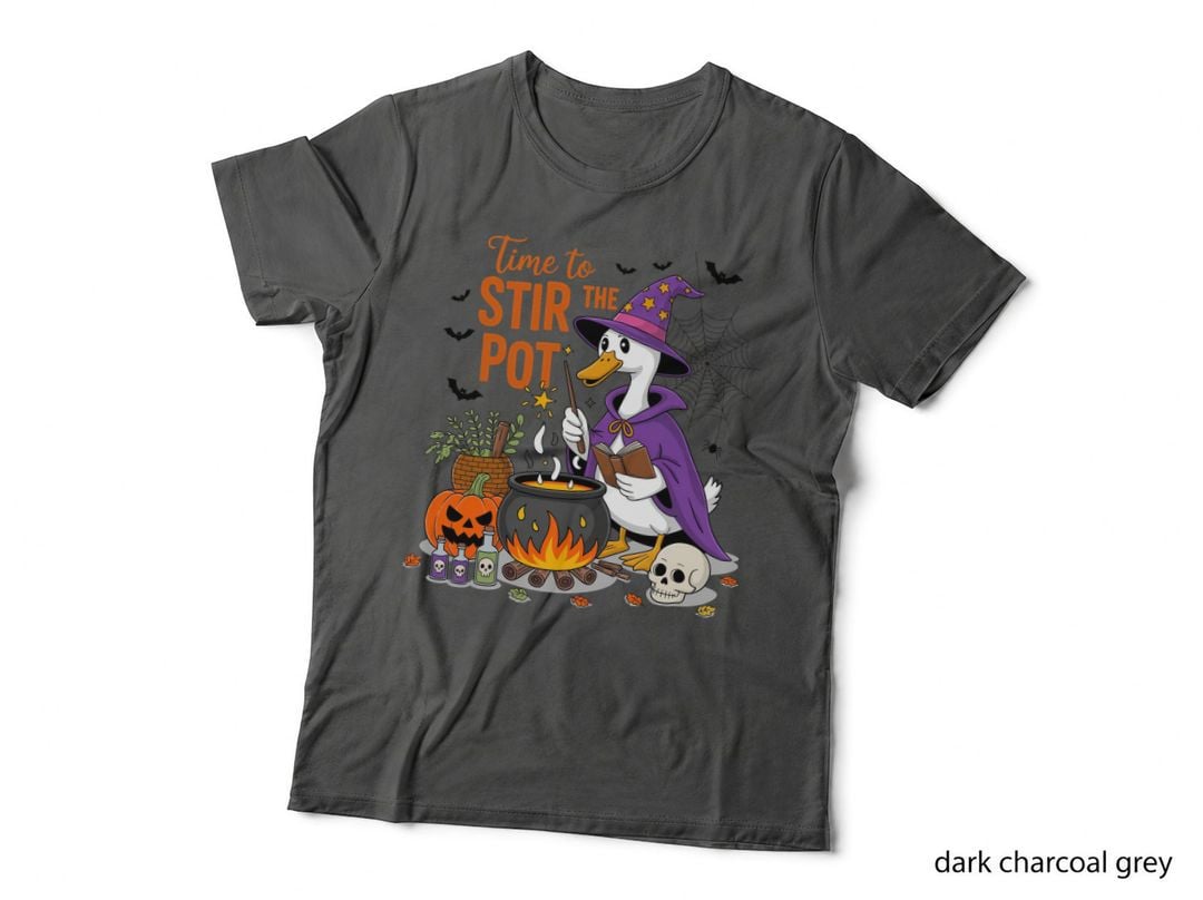 Time to Stir the Pot Halloween T-Shirt, Duck Wizard Stirring Potion Spooky Tee