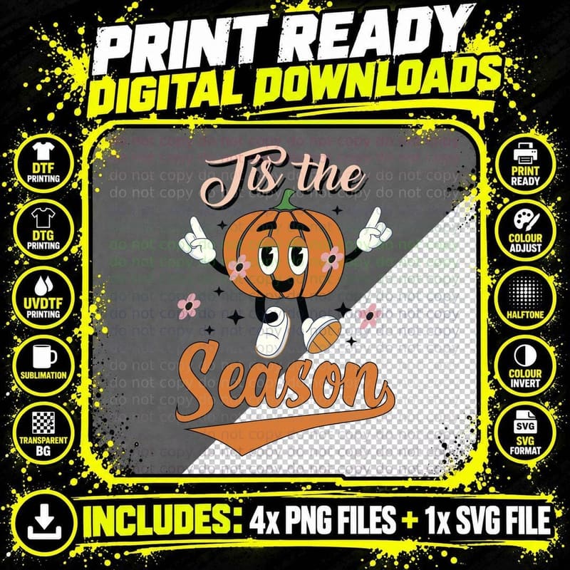 Tis the Season Fall T-Shirt, Cheerful Happy Pumpkin Png SVG Digital Bundle