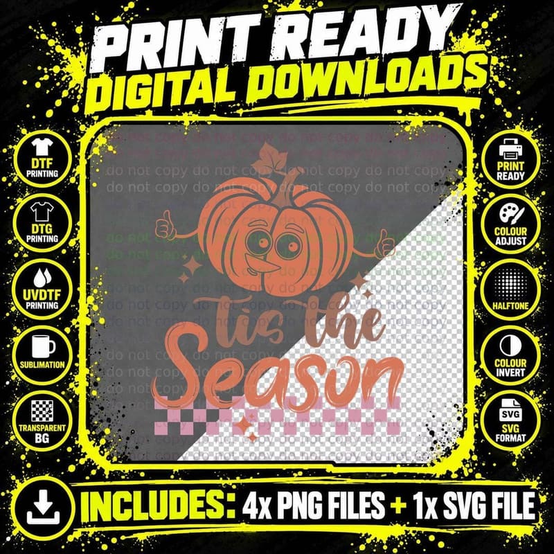 Tis the Season Fall T-Shirt, Happy Pumpkin Personified Png SVG Digital Bundle