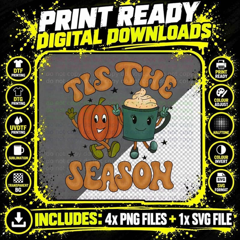 Tis the Season Fall T-Shirt, Pumpkin Pot Cartoon Png SVG Digital Bundle