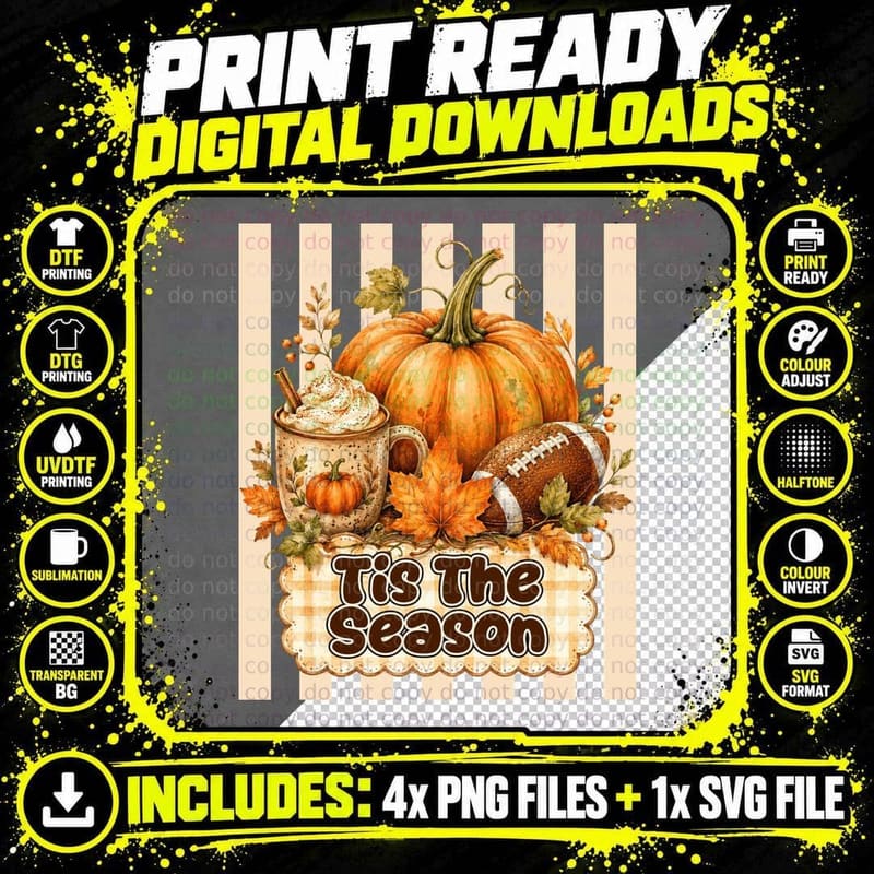 Tis the Season Fall T-Shirt, Pumpkin Spice Latte Cozy Png SVG Digital Bundle