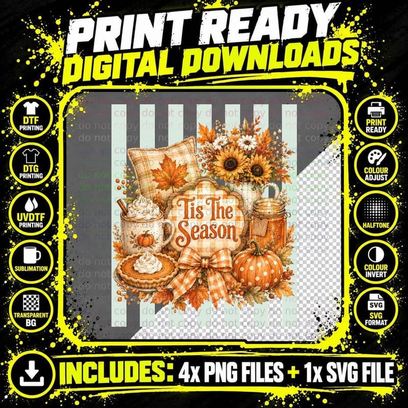 Tis the Season Fall T-Shirt, Tis Season Coffee Pie Png SVG Digital Bundle