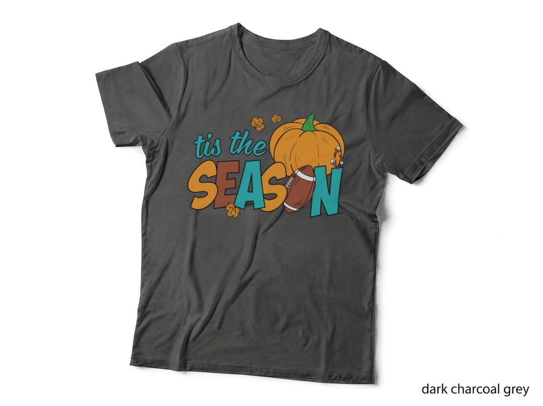 Tis the Season Football T-Shirt, Fall Sports Theme with Pumpkin and Graphic Tee