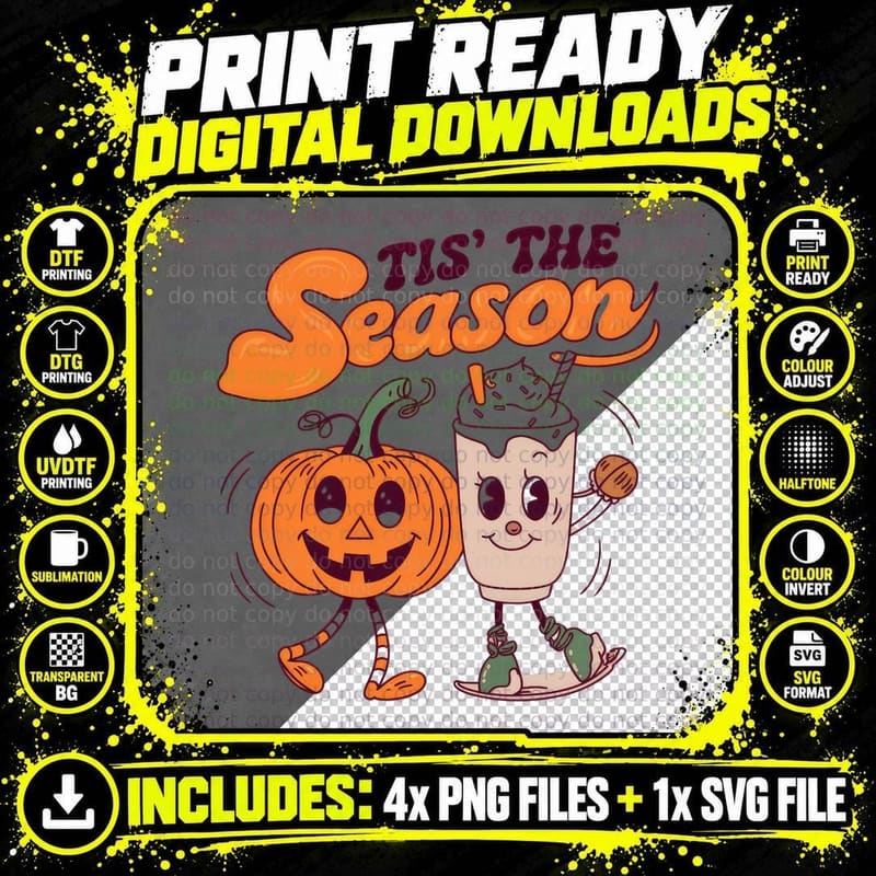 Tis' the Season Fall T-Shirt, Jack-O-Lantern Coffee Png SVG Digital Bundle