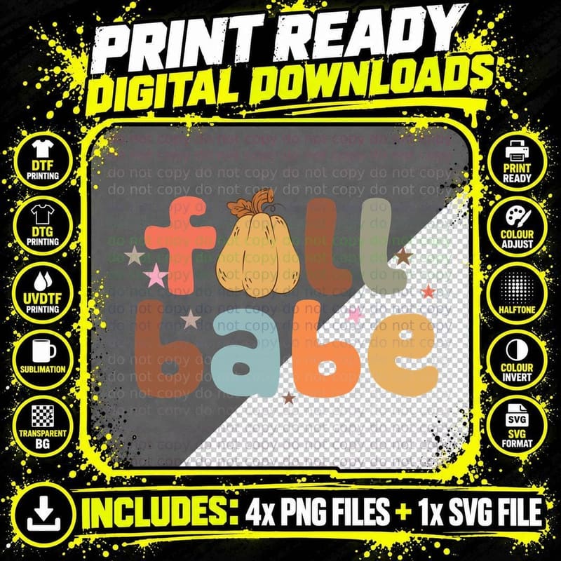 Toll Babe Fall T-Shirt, Pear Pumpkin Colorful Mixed Text Png SVG Digital Bundle