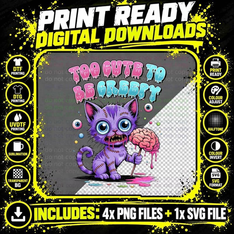 Too Cute to Be Grossy Funny Halloween T-Shirt Png SVG Digital Bundle