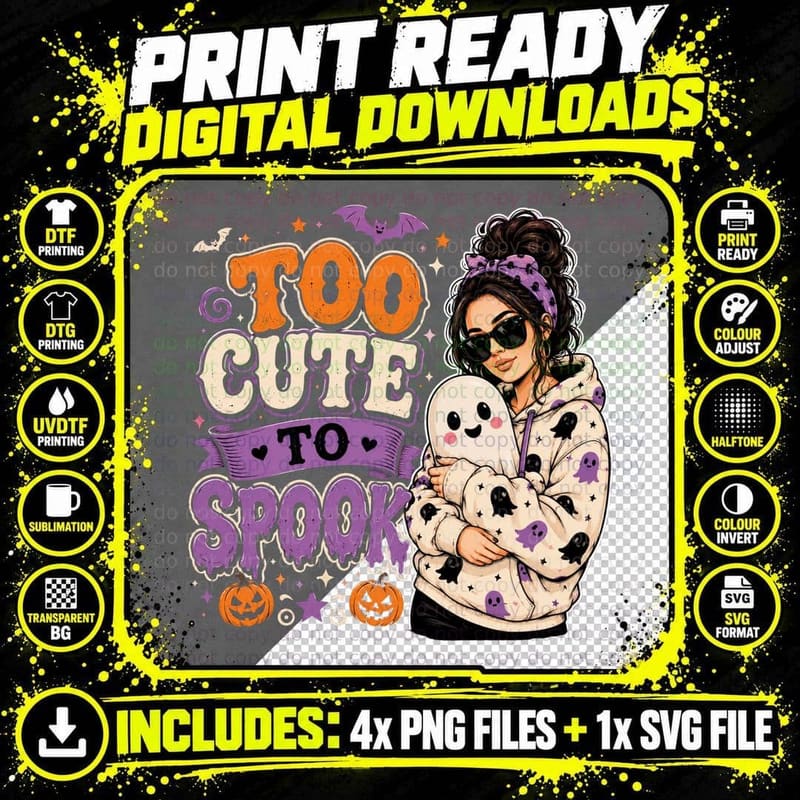 Too Cute to Spook Halloween T-Shirt Png SVG Digital Bundle