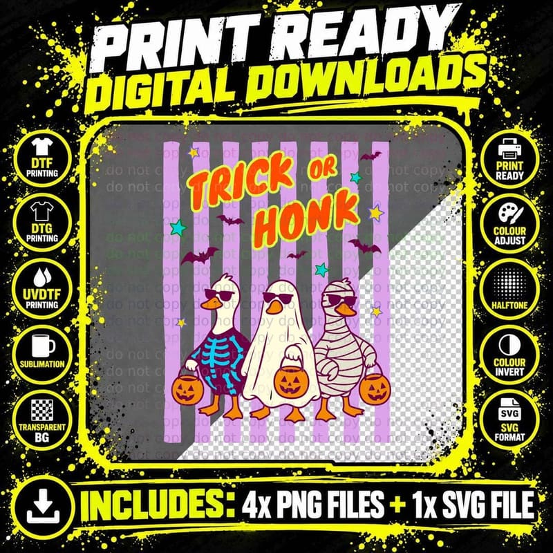 Trick or Honk Halloween T-Shirt, Three Ducks Trick or Png SVG Digital Bundle