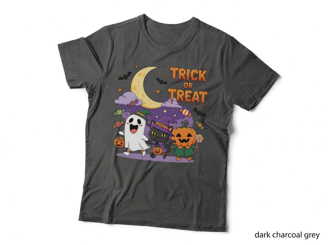 Trick or Treat Funny Halloween T-Shirt, Halloween Night with Ghost Cat Graphic
