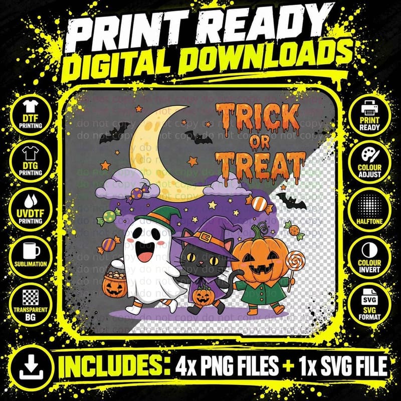 Trick or Treat Funny Halloween T-Shirt Png SVG Digital Bundle