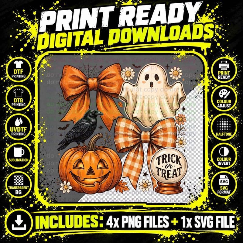 Trick or Treat Halloween T-Shirt, Ghost Pumpkin Candy Png SVG Digital Bundle