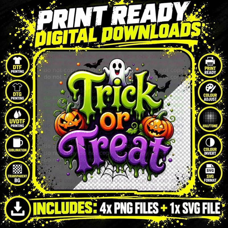 Trick or Treat Halloween T-Shirt, Trick or Treat Pumpkin Png SVG Digital Bundle