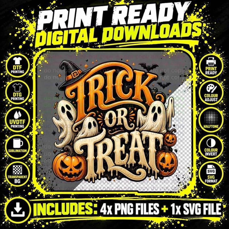 Trick or Treat Halloween T-Shirt, Trick or Treat Witch Png SVG Digital Bundle