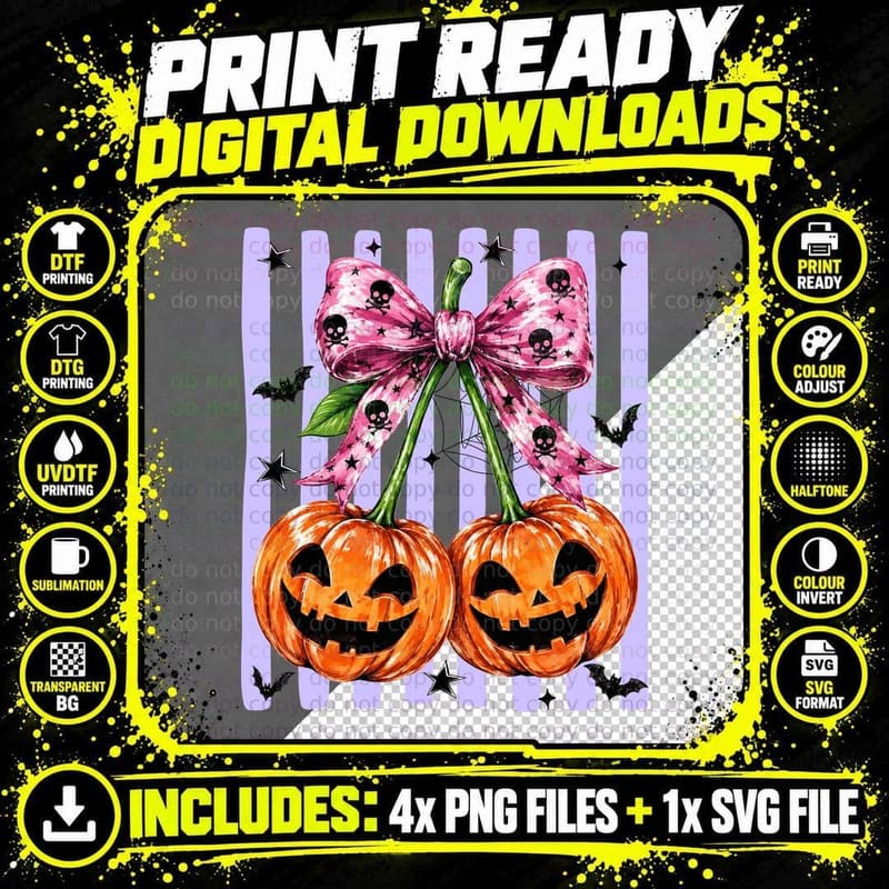 Two Jack-O-Lanterns Skull Halloween T-Shirt Png SVG Digital Bundle
