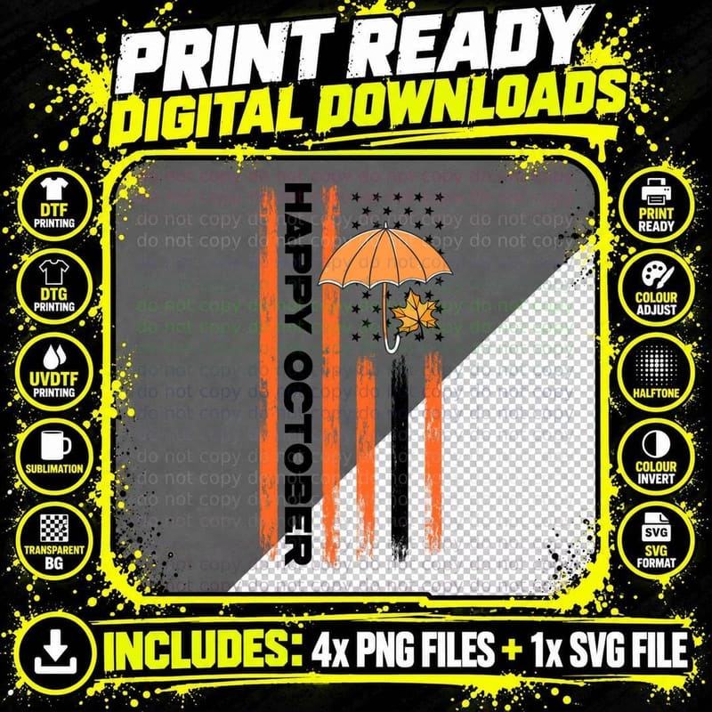 Umbrella Leaf Orange Vertical Stripes Fall T-Shirt Png SVG Digital Bundle