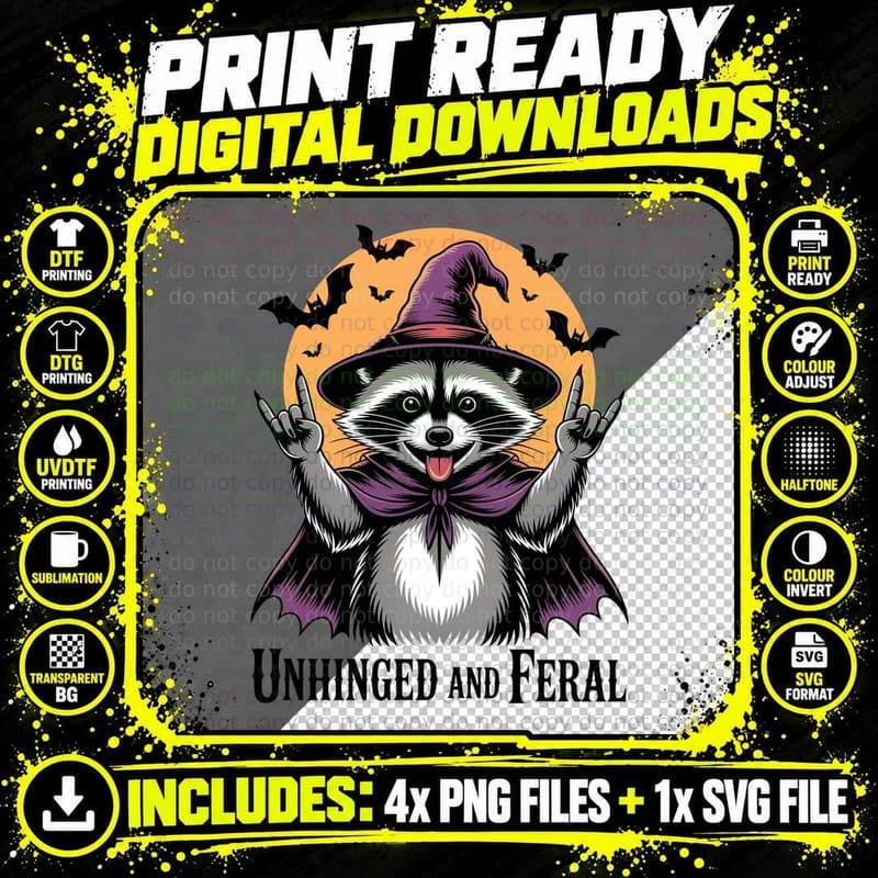 Unhinged and Feral Funny Halloween T-Shirt Png SVG Digital Bundle