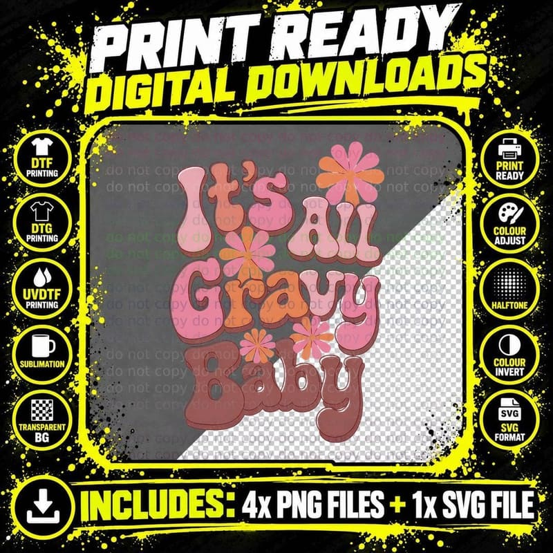 Usesall Gravy Baby Fall T-Shirt, Groovy Bubble Letters Png SVG Digital Bundle