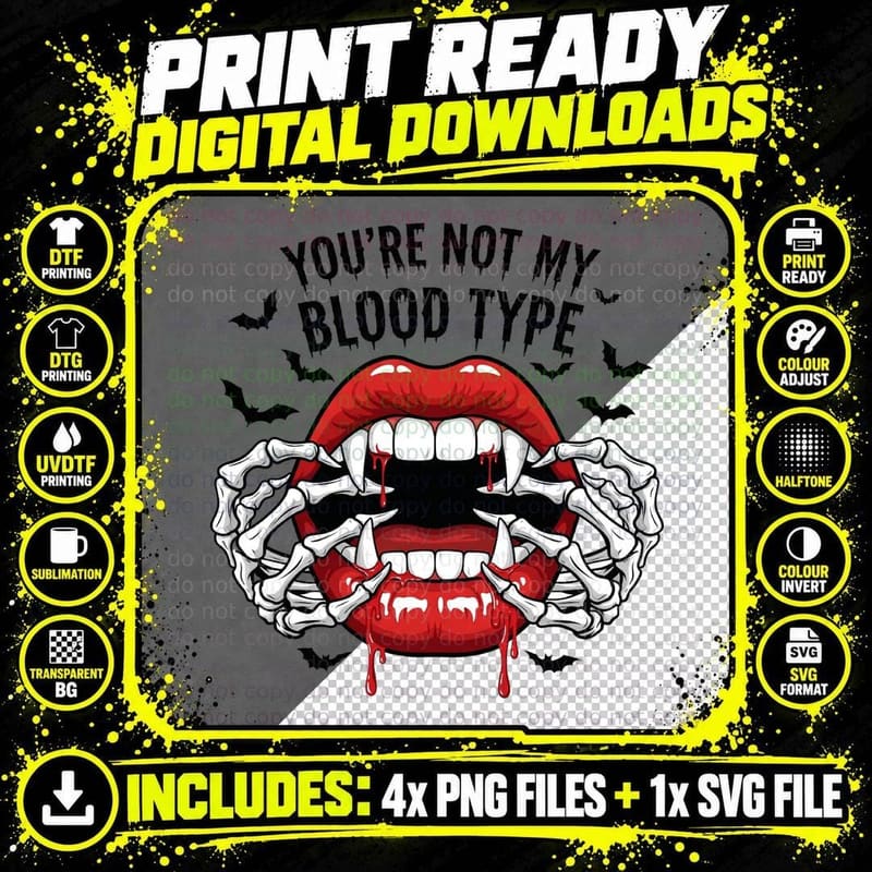 Vampire Lips Fangs Drip Halloween T-Shirt Png SVG Digital Bundle