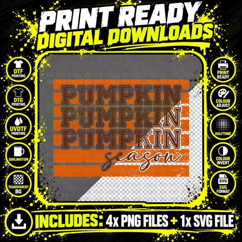 Watercolor Pumpkin Artistic Background Fall T-Shirt Png SVG Digital Bundle