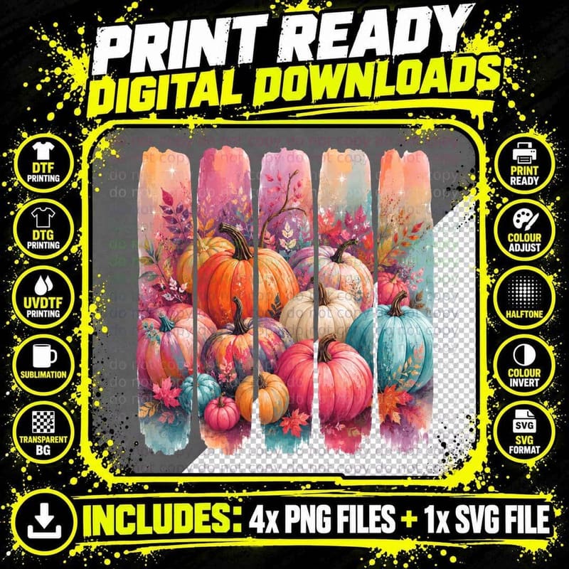 Watercolor Pumpkin Foliage Art Halloween T-Shirt Png SVG Digital Bundle