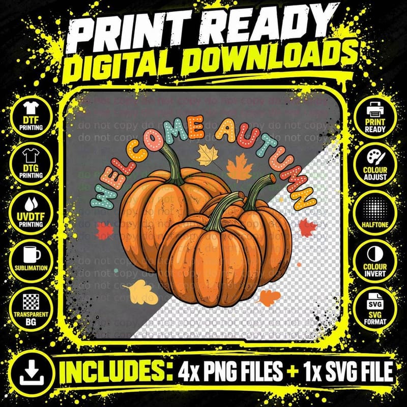 Welcome Autumn Fall T-Shirt, Pumpkins Welcome Autumn Png SVG Digital Bundle